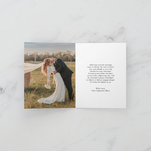 Rustiek Script Foto Moderne bruiloft Bedankkaart (Binnen)