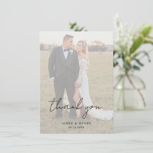 Rustiek Script Foto Moderne bruiloft Bedankkaart (Staand voorkant)