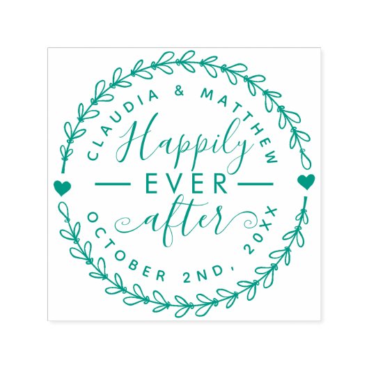 Rustiek script "Happily Ever After" trouwdatum Zelfinktende Stempel (Design)