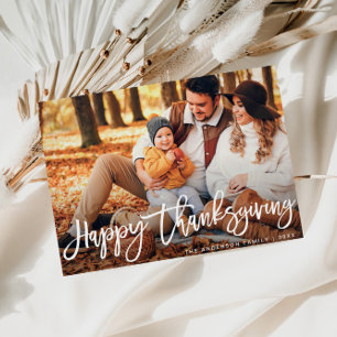 Rustiek script Happy Thanksgiving foto Briefkaart