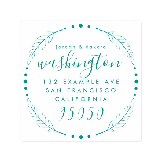 Rustiek Script krans bruiloft paar retour adres Zelfinktende Stempel (Design)