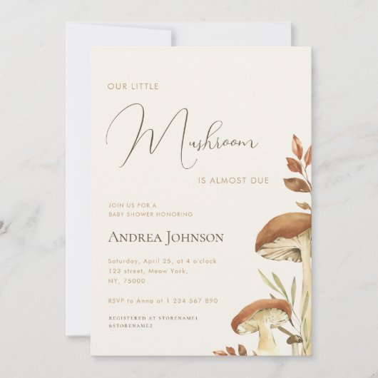 Rustiek Script Little Mushroom Forest Baby shower Kaart (Voorkant)