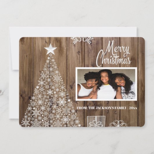 Rustiek Script Vrolijk Kerstfeest Foto Feestdagenkaart (Voorkant)