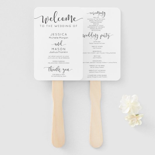 Rustiek Script Wedding Program Fan Handwaaier (Voorkant en achterkant)