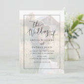 Rustiek Script Wit Zwart Foto Wedding Kaart (Staand voorkant)