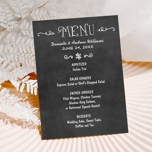 Rustiek Script Zwart krijtbord bruiloft Menu