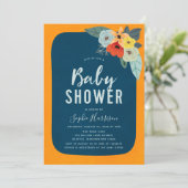 Rustiek Sinaasappel Blauw Bloemen Baby shower Uitn Kaart