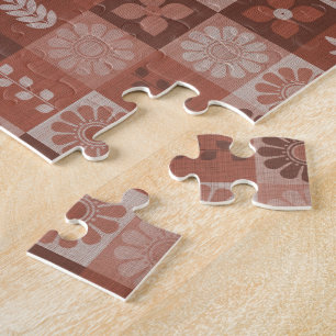 Rustiek Sinaasappel Bruine Burlap Flowers laat puz Legpuzzel