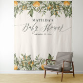 Rustiek sinaasappel citrus botanisch baby shower wandkleed (In situ)