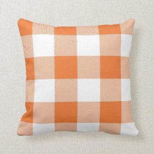 Rustiek Sinaasappel en Witte Buffel Check Plaid Kussen