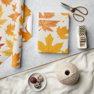 Rustiek Sinaasappel geel Autumn Maple Leaves Patte Cadeaupapier