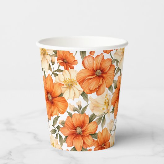 rustiek Sinaasappel herfstbloemen Papieren Bekers (Achterkant)