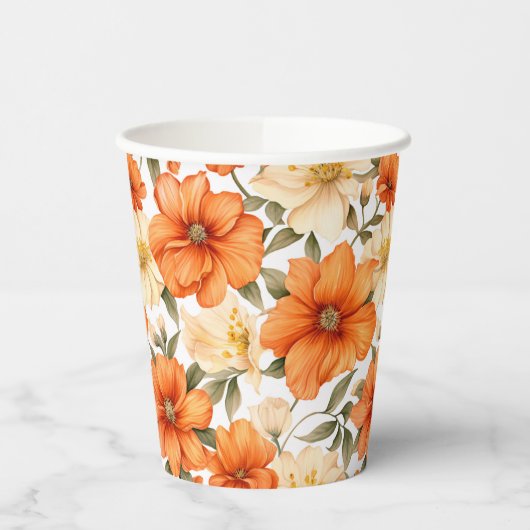 rustiek Sinaasappel herfstbloemen Papieren Bekers (Links)