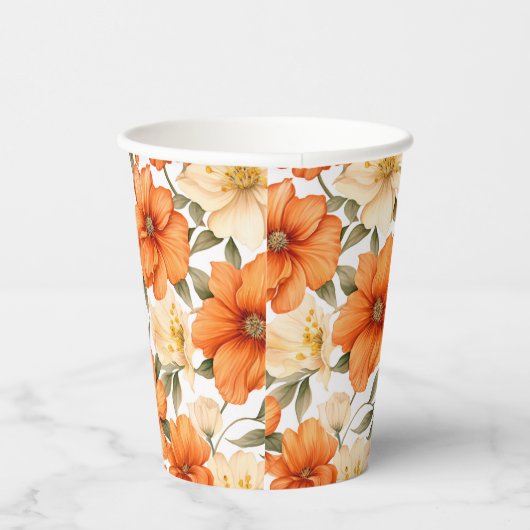 rustiek Sinaasappel herfstbloemen Papieren Bekers (Rechts)