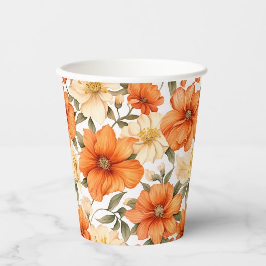 rustiek Sinaasappel herfstbloemen Papieren Bekers (Voorkant)