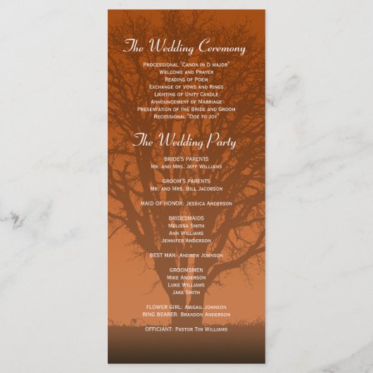 Rustiek Sinaasappel Oak Tree Wedding Programma (Achterkant)