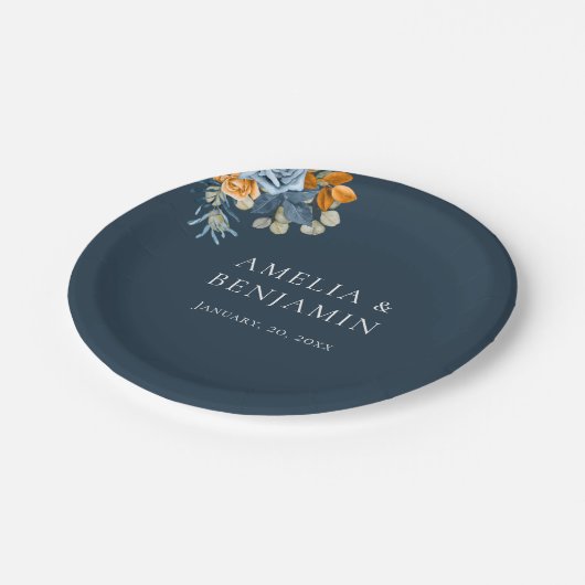 Rustiek Sinaasappel Terracotta Navy Blue Rust brui Papieren Bordje (Gekanteld)