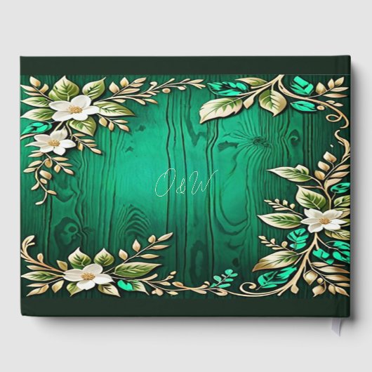 Rustiek Smaragdgroen Gouden Bloemen Huwelijk Gastenboek (Achterkant)