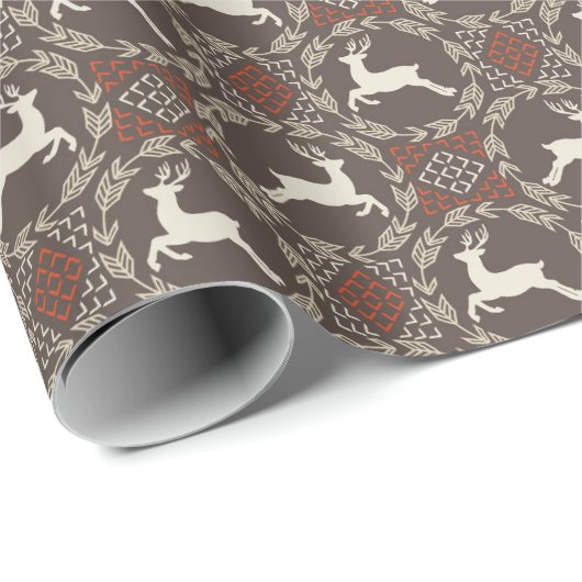 Rustiek springend hert vakantiepatroon cadeaupapier (Rol Hoek)