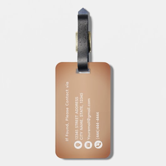 Rustiek Stijlvol Geborsteld Koper Metaal Monogramm Bagagelabel (Achterkant verticaal)