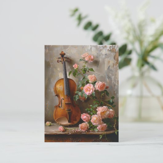 Rustiek stilleven met viool briefkaart (Staand voorkant)