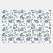 Rustiek Stof Blauw Bloemmotief Waterverf Patroon Inpakpapier Vel (Voorkant)
