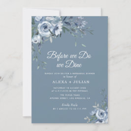 Rustiek stoffig blauw bloemenrepetitie diner kaart