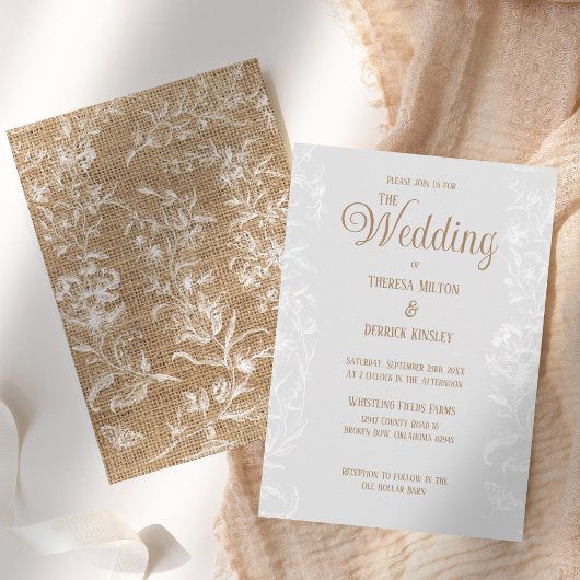 Rustiek Stoffig Blauw Burlap Bloemen Kant Bruiloft Kaart