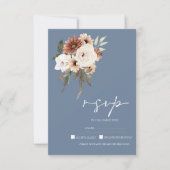 Rustiek Stoffig Blauw Perzik Bloemen Bruiloft RSVP (Voorkant)