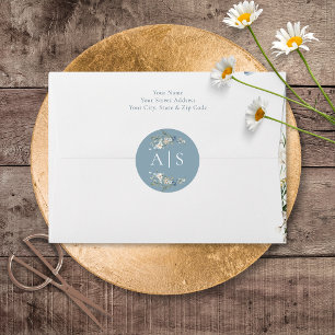 Rustiek Stoffig Blauw Wildbloemen & Daisies Bruilo Ronde Sticker
