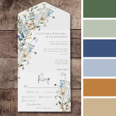 Rustiek Stoffig Blauw Wildbloemen & Daisies Diner All In One Uitnodiging