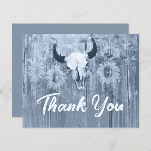 Rustiek Stoffig Blauw Zonnebloemen Bull Skull Budg (Voorkant / Achterkant)