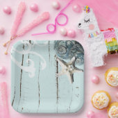 Rustiek strand Aqua Blue Seashell Zeesterren bruil Papieren Bordje (Feest)