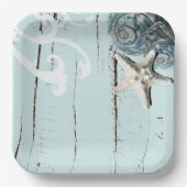 Rustiek strand Aqua Blue Seashell Zeesterren bruil Papieren Bordje (Voorkant)