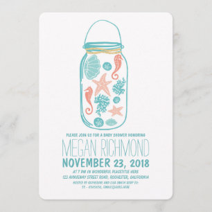 Rustiek Strand Mason Jar Seaside Wit Baby shower Kaart