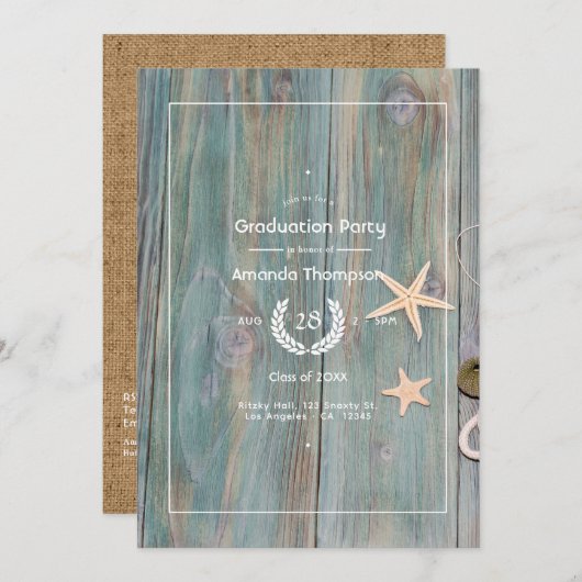 Rustiek strand nautische afstudeerfeest kaart (Voorkant / Achterkant)