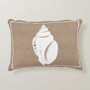 Rustiek Strand Wit Seashell & Faux Burlap Accent Kussen