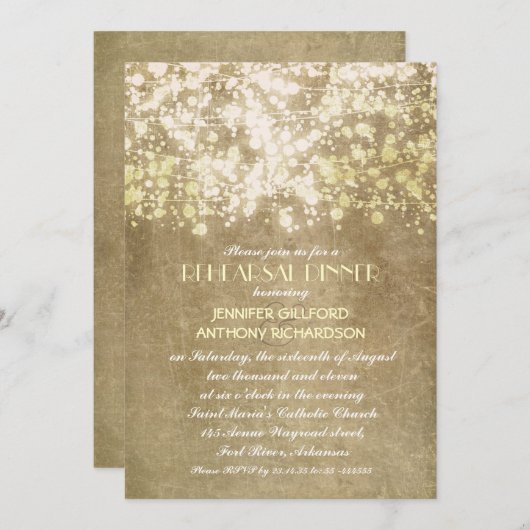 Rustiek  String Lights Repetitie Diner Kaart (Voorkant / Achterkant)