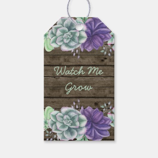 Rustiek Succulent Bekijk me Grow Baby shower Cadeaulabel (Voorkant)