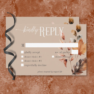 Rustiek Tan Cream & Bruin Herfst Bloemendiner RSVP Kaartje