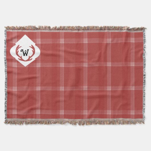 Rustiek Tartan Bourgondië rood monogram Deken (Voorkant)