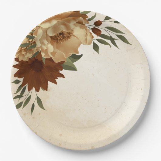 Rustiek terracotta bloemengroen papieren bordje (Voorkant)