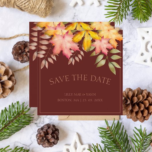 Rustiek Terracotta Herfst Herfst bladeren Bruiloft Save The Date