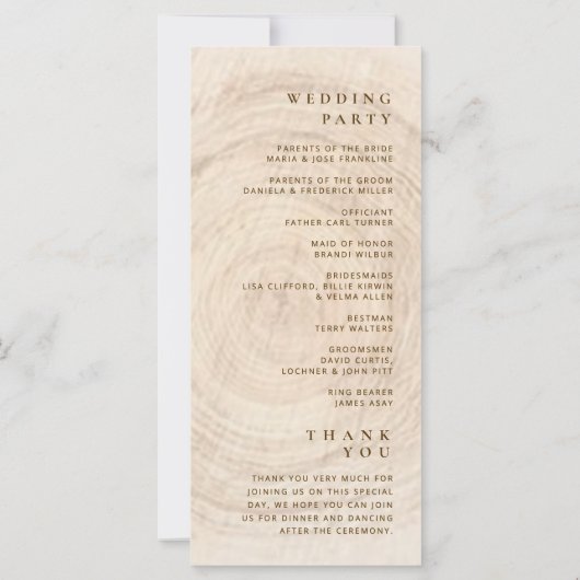 Rustiek Terracotta Hout Cut Wedding Programma (Achterkant)