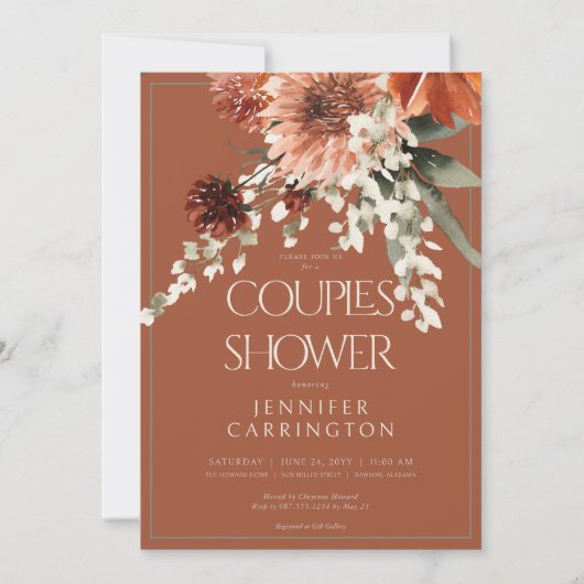 Rustiek Terracotta Rust Bloemen Koppels Douche Kaart (Voorkant)