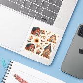 Rustiek-thema stickers met schuren, bloemen, (Laptop met iPhone)