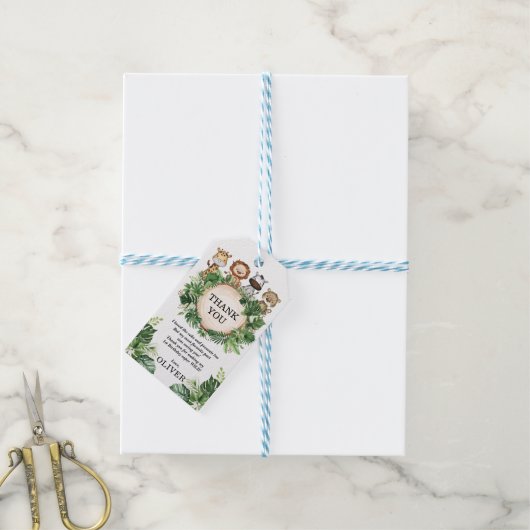 Rustiek Tropisch Oerwoud Wilde Dieren Jongens Verj Cadeaulabel (Met Touw)