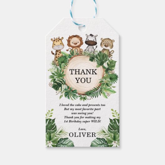 Rustiek Tropisch Oerwoud Wilde Dieren Jongens Verj Cadeaulabel (Voorkant)