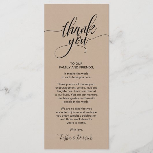 Rustiek Trouwdiner Dank u Plaats Instelling Kaart (Voorkant)