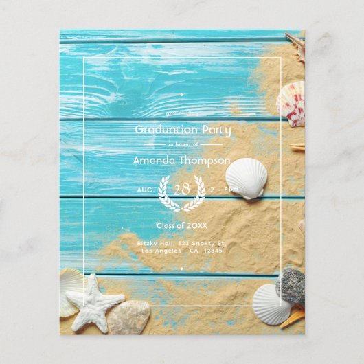 Rustiek Turquoise Strand Graduation Party Flyer (Voorkant)